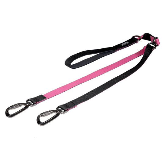 Dual Leash 雙扣防暴衝可調節式牽引繩 - 黑粉