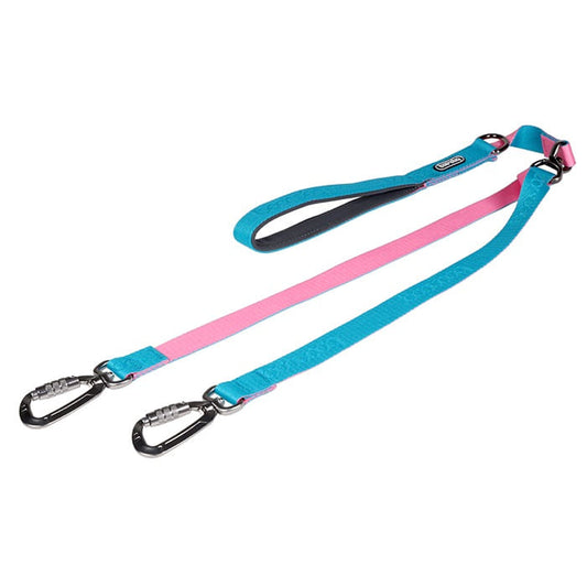 Dual Leash 雙扣防暴衝可調節式牽引繩 - 水藍粉