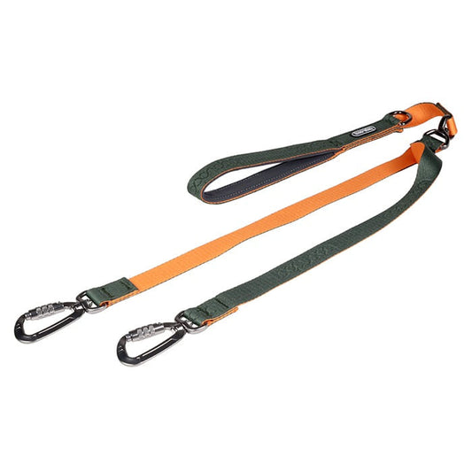 Dual Leash 雙扣防暴衝可調節式牽引繩 - 綠橘色
